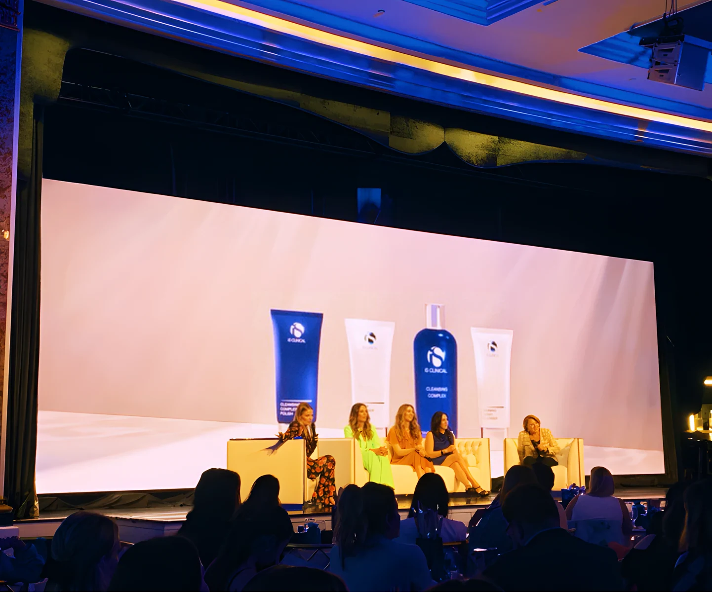 iS Clinical product launch on a large stage LED screen in Los Angeles